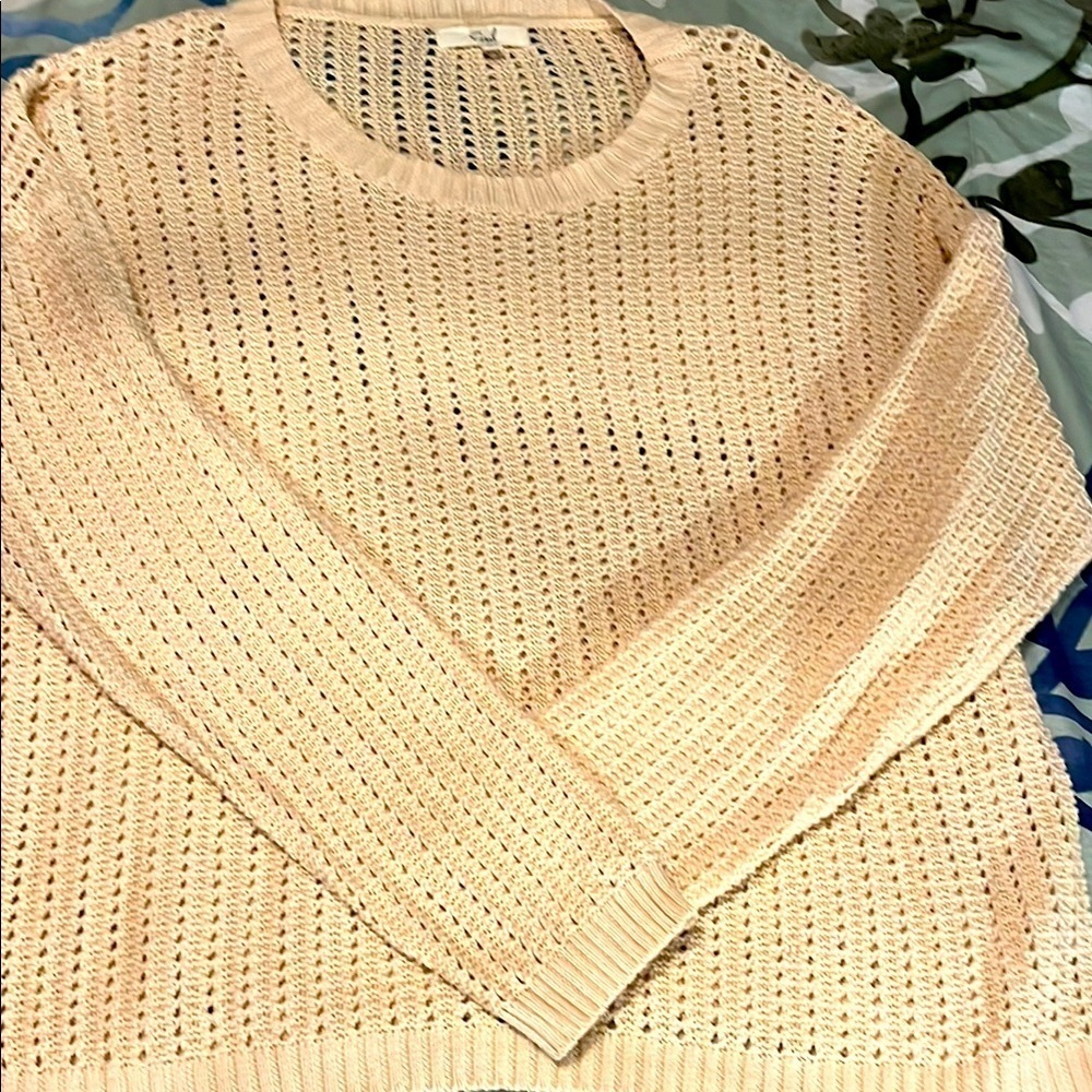 Buttery yellow cotton crocheted sweater